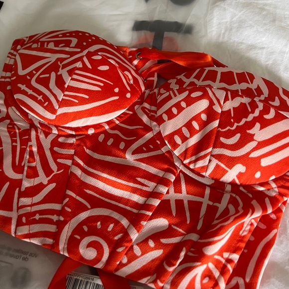 SHEIN Privé Allover Print
Grommet Lace Up Bustier Tube Top SIZE XS ORANGE & PINK - Picture 12 of 13